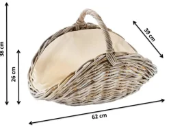 Kobolo Kaminholzkorb Kubu grey aus Rattan mit Henkel und Leinen
