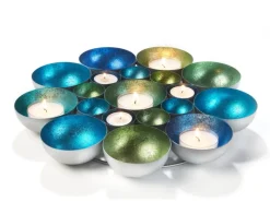 Kobolo Kerzenhalter Dekoschale BUBBLE Metall in Grün und Blautönen 40 cm