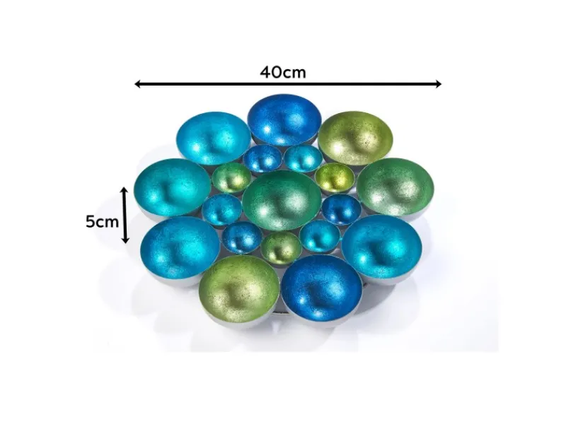 Kobolo Kerzenhalter Dekoschale BUBBLE Metall in Grün und Blautönen 40 cm