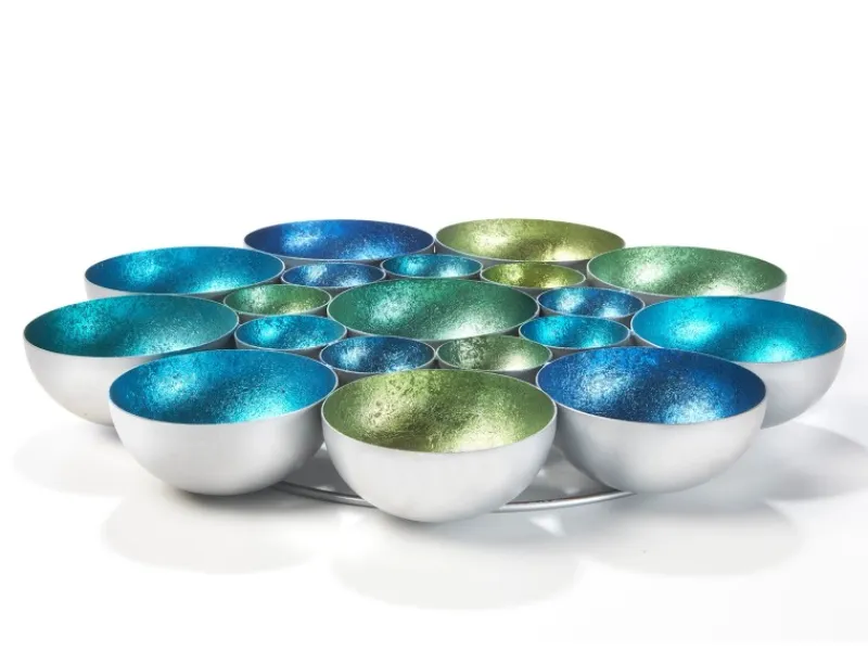 Kobolo Kerzenhalter Dekoschale BUBBLE Metall in Grün und Blautönen 40 cm
