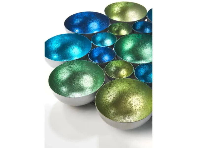 Kobolo Kerzenhalter Dekoschale BUBBLE Metall in Grün und Blautönen 40 cm