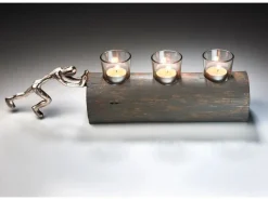 Kobolo Kerzenhalter Teelichthalter FORCE 49x10x14 cm Holz Metall Glas