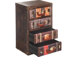 Kobolo Kommode Regal in Kofferoptik TAIO Braun 4 Fächer MDF mit Bedrucktem Kunstleder