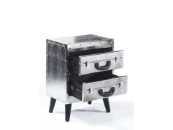 Kobolo Kommode Regal Nachttisch in Kofferoptik Silberfarben 2 Fächer Kunstleder und Holz