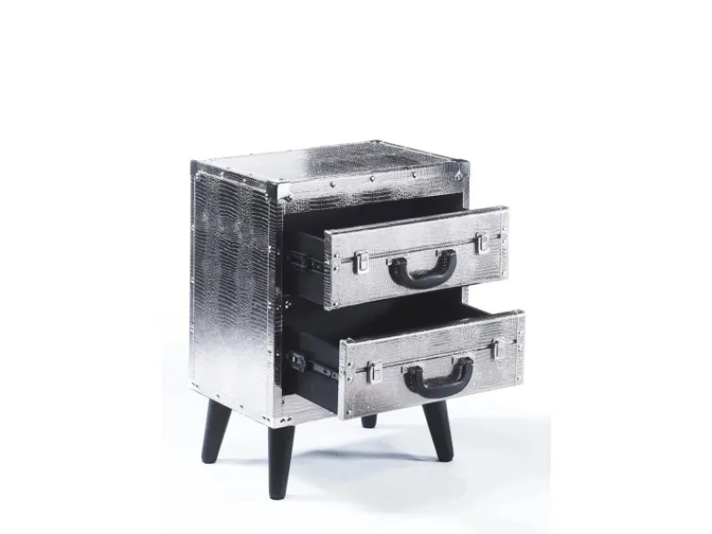 Kobolo Kommode Regal Nachttisch in Kofferoptik Silberfarben 2 Fächer Kunstleder und Holz