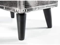 Kobolo Kommode Regal Nachttisch in Kofferoptik Silberfarben 2 Fächer Kunstleder und Holz