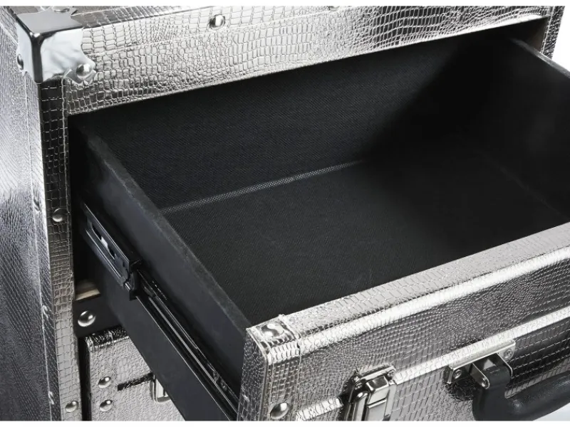 Kobolo Kommode Regal Nachttisch in Kofferoptik Silberfarben 2 Fächer Kunstleder und Holz