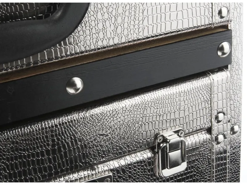 Kobolo Kommode Regal Nachttisch in Kofferoptik Silberfarben 2 Fächer Kunstleder und Holz