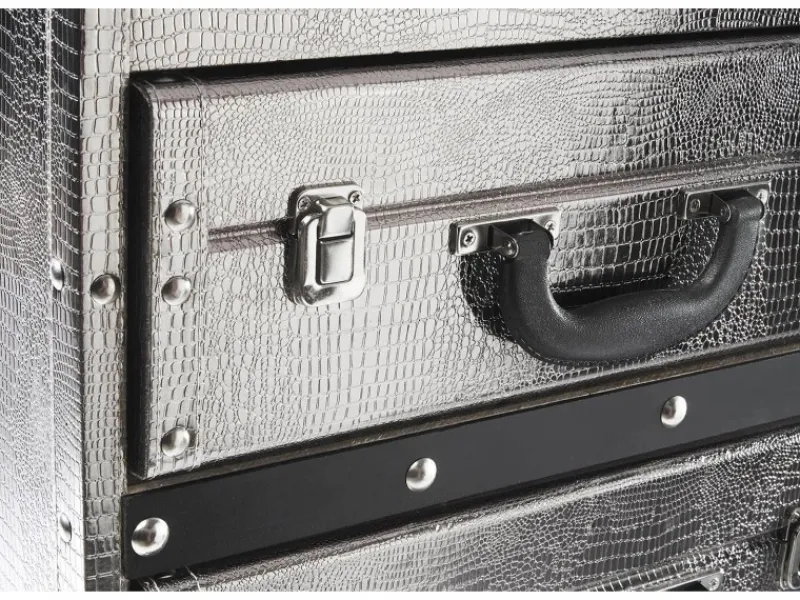 Kobolo Kommode Regal Nachttisch in Kofferoptik Silberfarben 2 Fächer Kunstleder und Holz