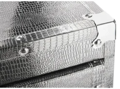 Kobolo Kommode Regal Nachttisch in Kofferoptik Silberfarben 2 Fächer Kunstleder und Holz