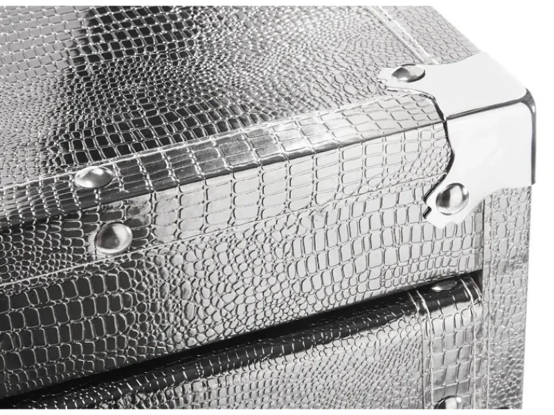 Kobolo Kommode Regal Nachttisch in Kofferoptik Silberfarben 2 Fächer Kunstleder und Holz