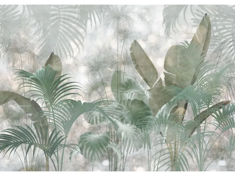 Komar Fototapete Tropische Dschungelblätter Graugrün 368 x 248 cm 611151