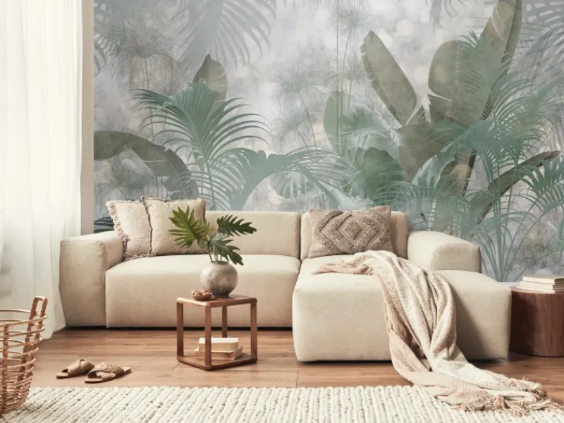 Komar Fototapete Tropische Dschungelblätter Graugrün 368 x 248 cm 611151