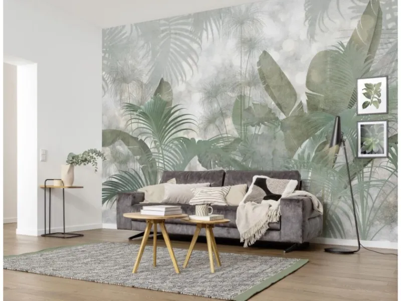 Komar Fototapete Tropische Dschungelblätter Graugrün 368 x 248 cm 611151