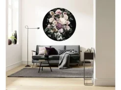 New Komar Selbstklebende Runde Tapete Enchanted Flowers Rosa und Schwarz Ø 125 cm 611155