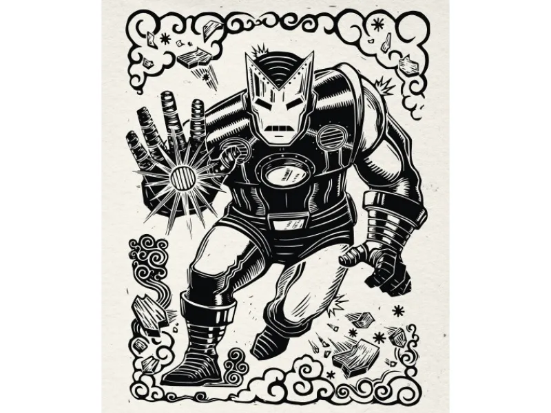 Discount Komar Wandbild Marvel Iron Man Lino-Cut 40 cm x 50 cm Schwarz-Weiß