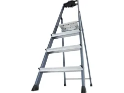 Outlet Krause Stehleiter Securo 4 Stufen Eloxiert 145 cm x 46 cm x 85 cm