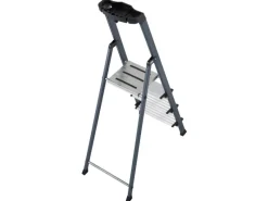 Outlet Krause Stehleiter Securo 4 Stufen Eloxiert 145 cm x 46 cm x 85 cm