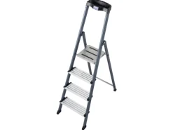 Outlet Krause Stehleiter Securo 4 Stufen Eloxiert 145 cm x 46 cm x 85 cm