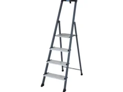 Outlet Krause Stehleiter Securo 4 Stufen Eloxiert 145 cm x 46 cm x 85 cm