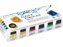 Outlet KREUL Glas- und Porzellanmalfarben Clear 6er Set 20 ml mit Pinsel
