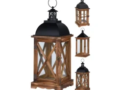 Laterne 41 cm Holz mit Metall 3fach-sortiert
