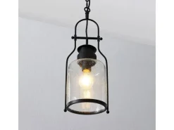 Lindby Pendelleuchte Laterne Rozalie 9624814 Retro Vintage Antik in Schwarz aus Metall 1-flammig E27 Flurleuchte