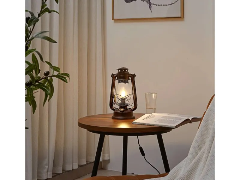 Online Lindby Tischlampe Laterne Raisa 9624812 Retro Vintage Antik in Braun aus Metall 1-flammig E14 Wohnzimmerleuchte