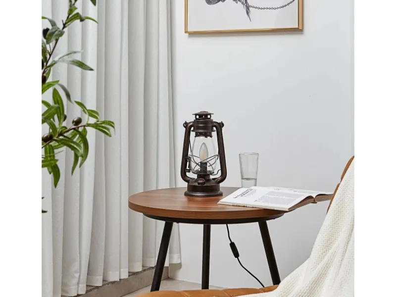 Online Lindby Tischlampe Laterne Raisa 9624812 Retro Vintage Antik in Braun aus Metall 1-flammig E14 Wohnzimmerleuchte