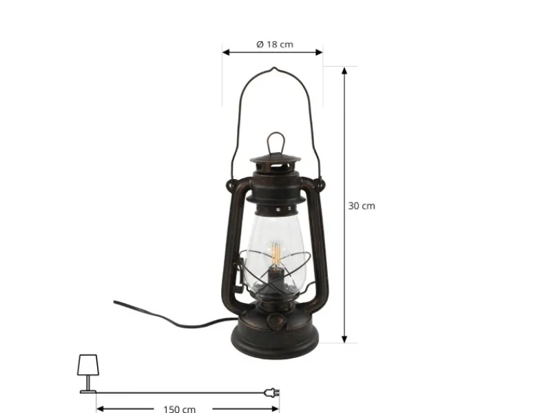 Online Lindby Tischlampe Laterne Raisa 9624812 Retro Vintage Antik in Braun aus Metall 1-flammig E14 Wohnzimmerleuchte