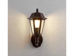 Lindby Wandleuchte Außen Laterne Noor 9630091 mit Bewegungsmelder Spritzwassergeschützt in Schwarz aus Aluminium 1-flammig E27