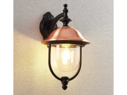 Lindby Wandleuchte Außen Laterne Clint 9630098 Spritzwassergeschützt Retro Vintage Antik in Kupfer aus Aluminium 1-flammig E27