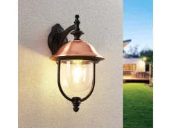 Lindby Wandleuchte Außen Laterne Clint 9630098 Spritzwassergeschützt Retro Vintage Antik in Kupfer aus Aluminium 1-flammig E27