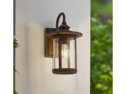 Lindby Wandleuchte Außen Laterne Zayn 10036407 Retro Vintage Antik in Braun aus Aluminium 1-flammig E27