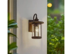 Lindby Wandleuchte Außen Laterne Zayn 10036407 Retro Vintage Antik in Braun aus Aluminium 1-flammig E27