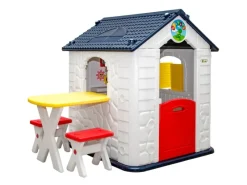 LittleTom Garten-Kinderspielhaus mit Tisch und zwei Stühlen