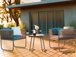 Lounge-Set Fullerton 3-teilig Wicker Stahl Anthrazit-Grau