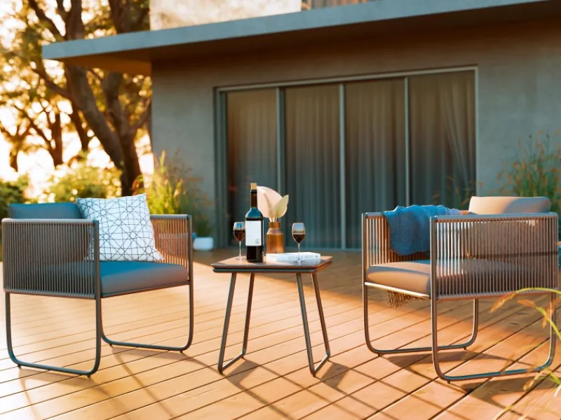 Lounge-Set Fullerton 3-teilig Wicker Stahl Anthrazit-Grau