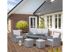 Lounge-Set mit Esstisch Vermont 6-teilig aus Polyrattan