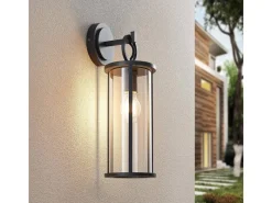 Outlet Lucande Wandleuchte Außen Laterne Emmeline 9616162 Spritzwassergeschützt Modern in Schwarz aus Aluminium 1-flammig E27