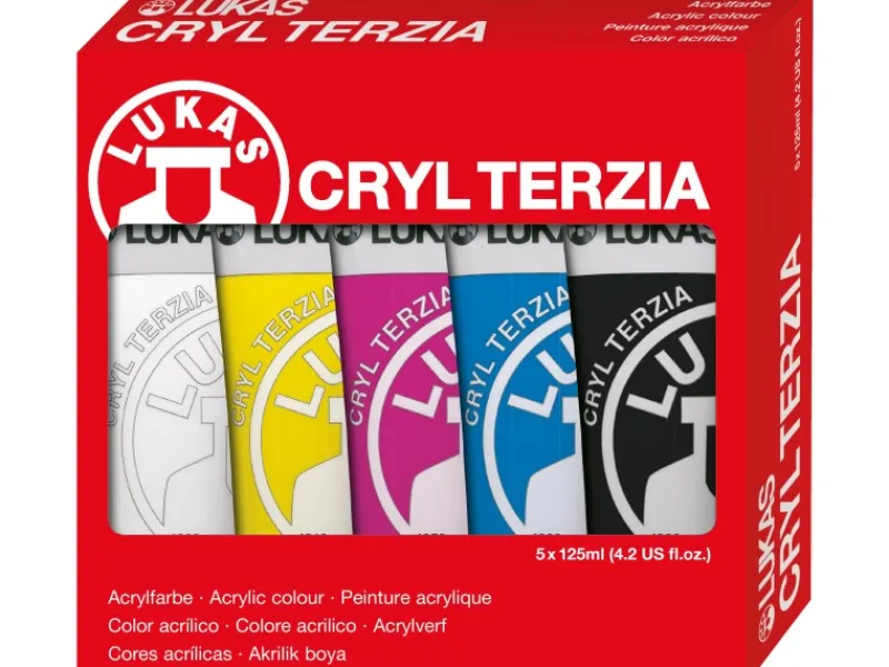 Lukas Cryl Terzia Primär-Acrylfarben-Set 5 x 125 ml Tuben im Karton-Etui