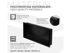 New LuxeBath Wandnische aus Edelstahl 60x30x10 cm Schwarz Duschnische Einbauregal