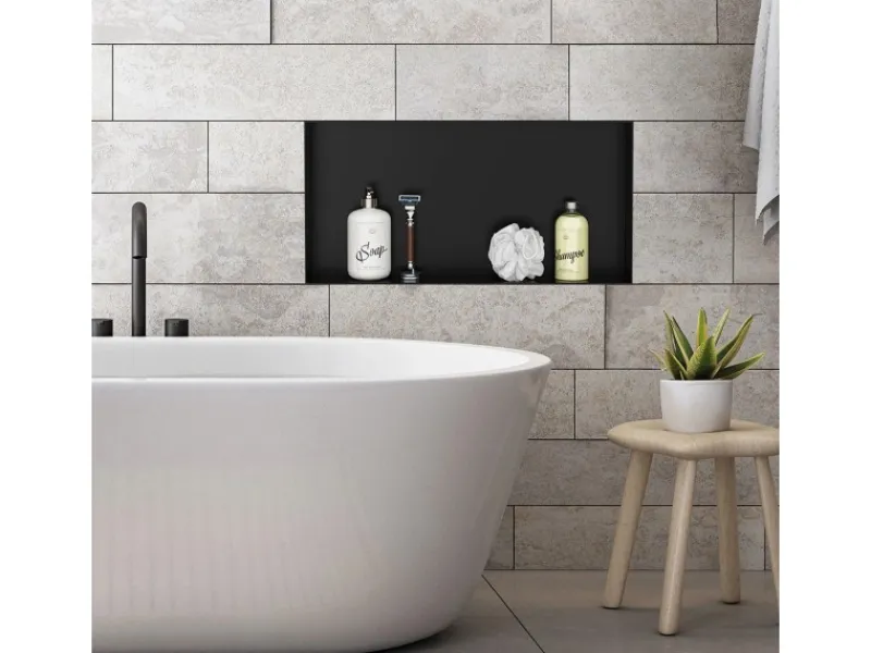 New LuxeBath Wandnische aus Edelstahl 60x30x10 cm Schwarz Duschnische Einbauregal