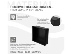 Sale LuxeBath Wandnische aus Edelstahl 30x30x10 cm Schwarz Duschnische mit Rahmen