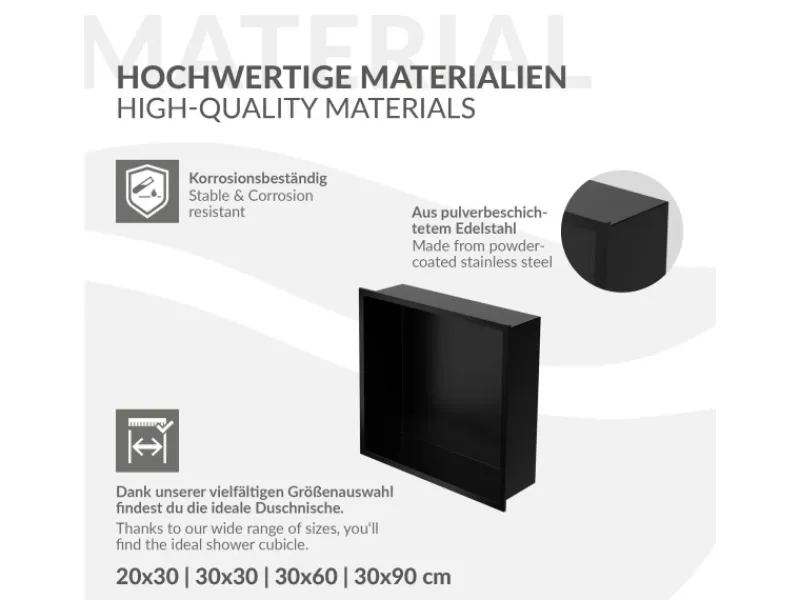 Sale LuxeBath Wandnische aus Edelstahl 30x30x10 cm Schwarz Duschnische mit Rahmen