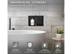 Hot LuxeBath Wandnische aus Edelstahl 20x30x10 cm Schwarz Duschnische mit Rahmen