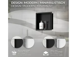 LuxeBath Wandnische aus Edelstahl 30x30x10 cm Schwarz Duschnische Einbauregal