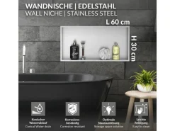 LuxeBath Wandnische Edelstahl 60x30x10 cm Silber Duschnische Rahmen Einbauregal