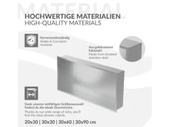 LuxeBath Wandnische Edelstahl 60x30x10 cm Silber Duschnische Rahmen Einbauregal