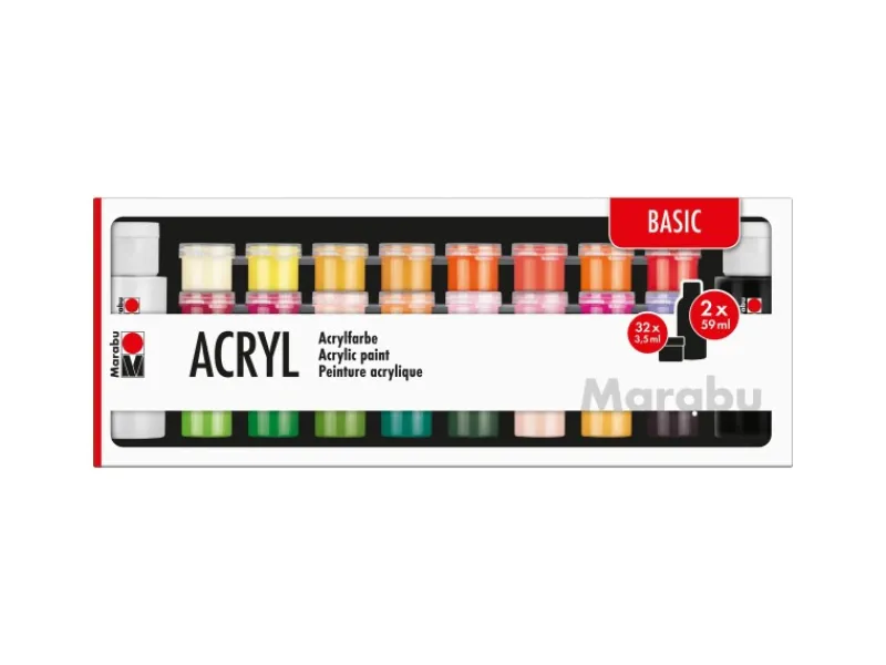 Marabu Acrylfarben Basic 34-teilig 32 x 35 ml & 2 x 59 ml
